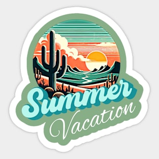 Summer vacation, sunset retro and cactus design for dark colors Sticker